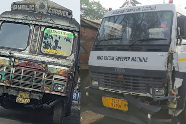 सफाई कार्य में लगे वाहन को ट्रक ने मारी टक्कर 