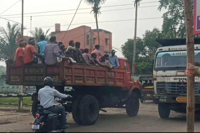 श्रमिको को डाले में ठूंस ठूंस कर काम पर लेजाना कहाँ तक उचित है 