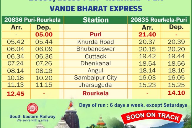 पुरी और राउरकेला के बीच चलेगी नई वंदे भारत एक्सप्रेस