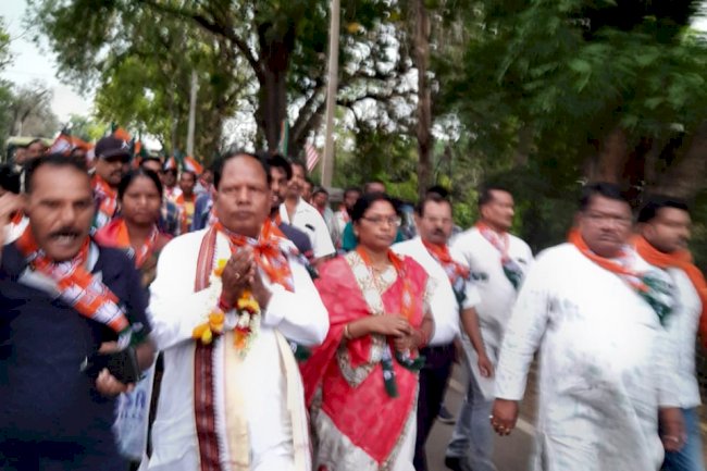 भाजपा उम्मीदवार दुर्गा तांति का जनसंपर्क पदयात्रा 