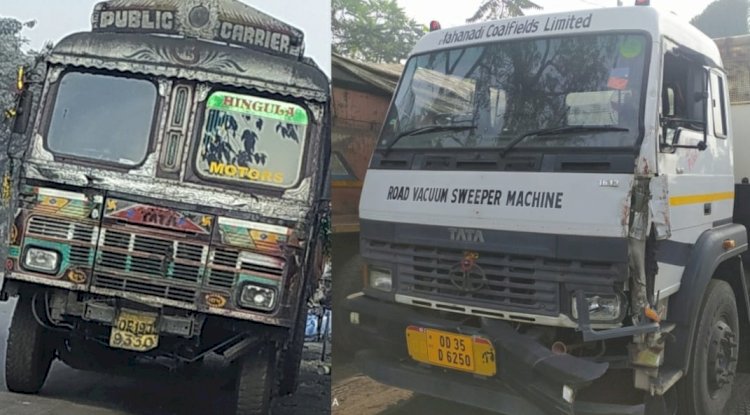 सफाई कार्य में लगे वाहन को ट्रक ने मारी टक्कर 