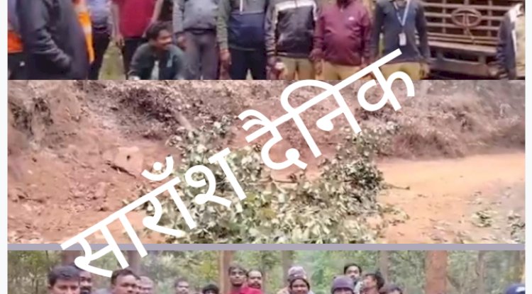 नक्सलियों द्वारा कटे पेड़ डालकर रास्ता जाम किया गया 