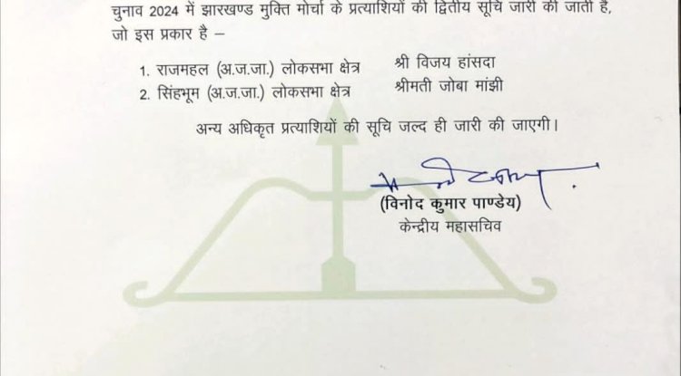 जोबा माझी झामुमों की ओर से सांसद का चुनाव लडे़गी
