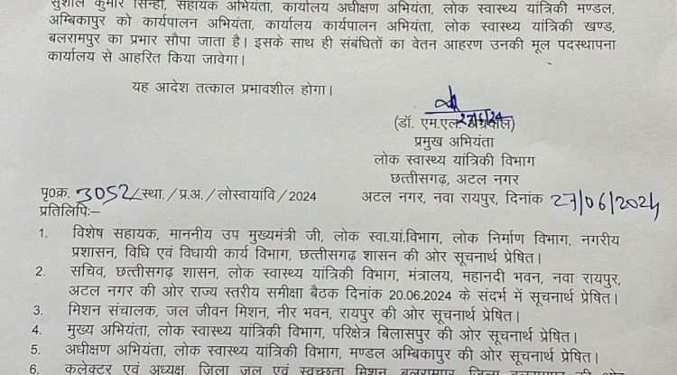 दायित्व का निर्वाह में कोताही बरतने पर हटाए गए ईई