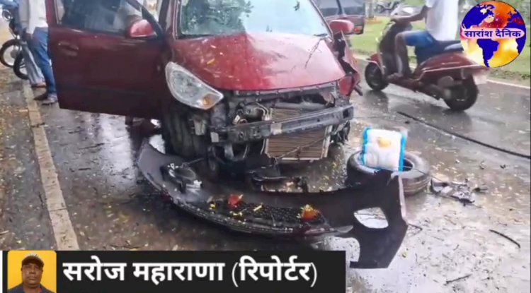 टायर फटने से कार हुई दुर्घटना ग्रस्त 