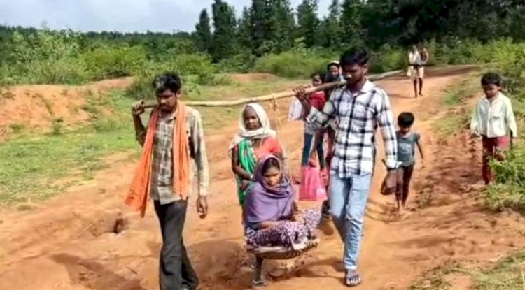 मंत्री के क्षेत्र में प्रसूता को झलगी पर ढोया गया विकास के दावे धराशायी