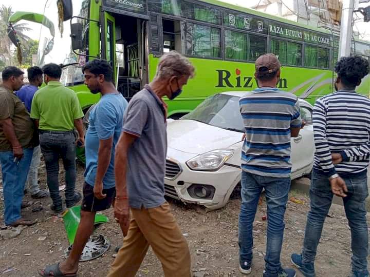तीन वाहनो से टकराई बस पाँच घायल