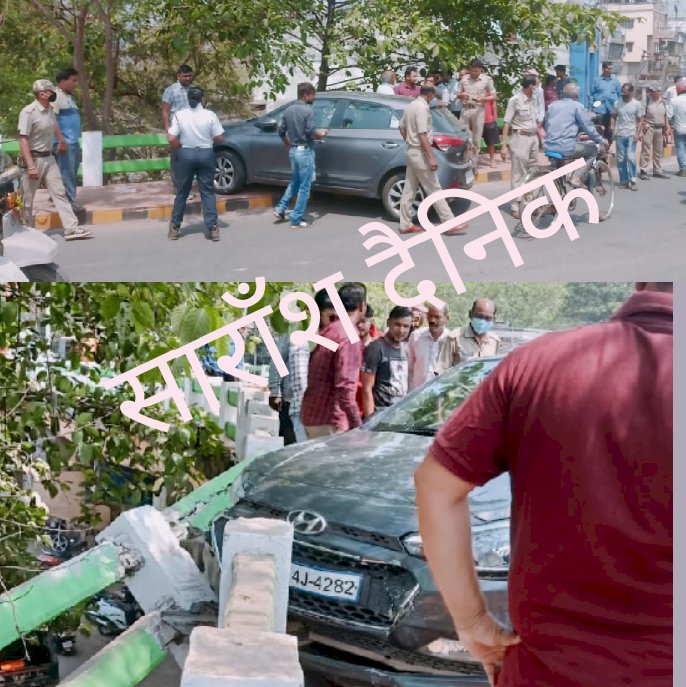 फ्लाईओवर की घेरे से टकराई कार 