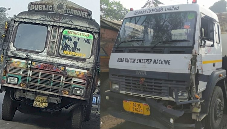 सफाई कार्य में लगे वाहन को ट्रक ने मारी टक्कर 
