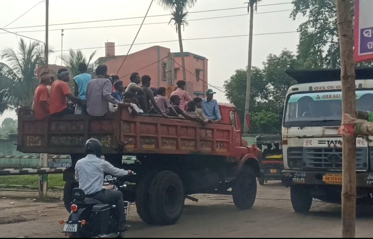 श्रमिको को डाले में ठूंस ठूंस कर काम पर लेजाना कहाँ तक उचित है 