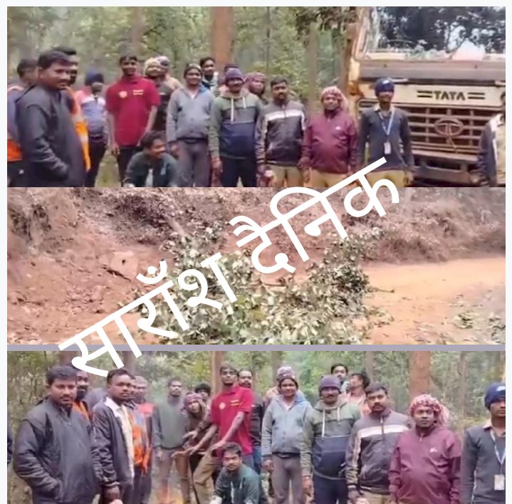 नक्सलियों द्वारा कटे पेड़ डालकर रास्ता जाम किया गया 