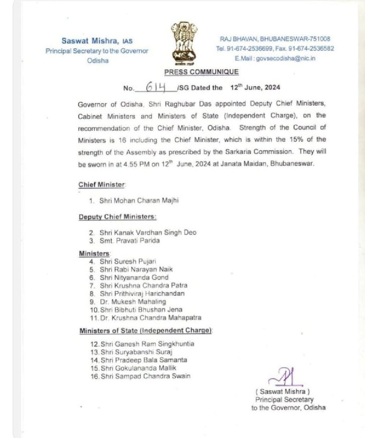 ओडिशा में नये मंत्रिमंडल का गठन किया गया 