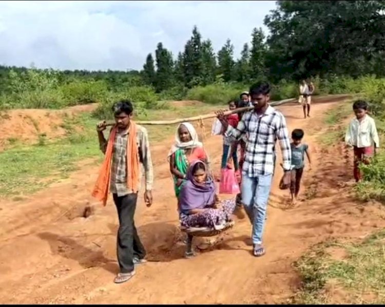 मंत्री के क्षेत्र में प्रसूता को झलगी पर ढोया गया विकास के दावे धराशायी