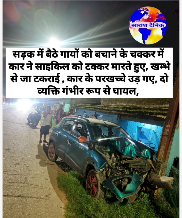 गाय को बचाने के चक्कर में कार दुर्घटना ग्रस्त दो गंभीर रूप से घायल
